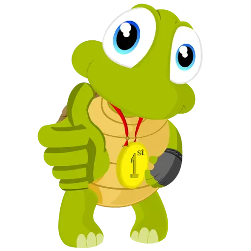 Cartoon Turtle with First Place Medal