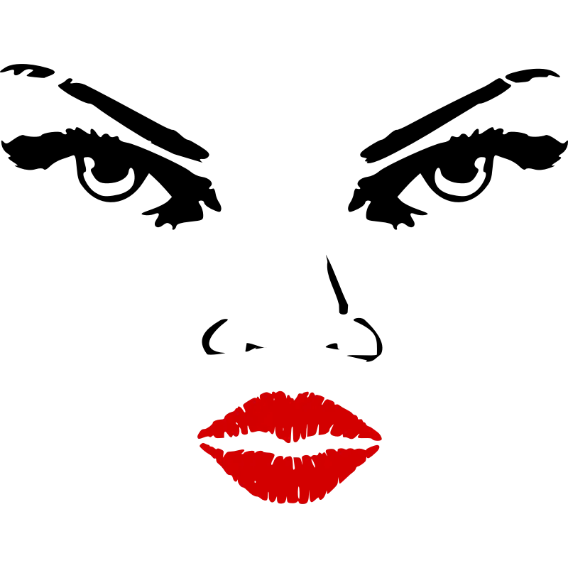 Illustrated Face with Red Lips