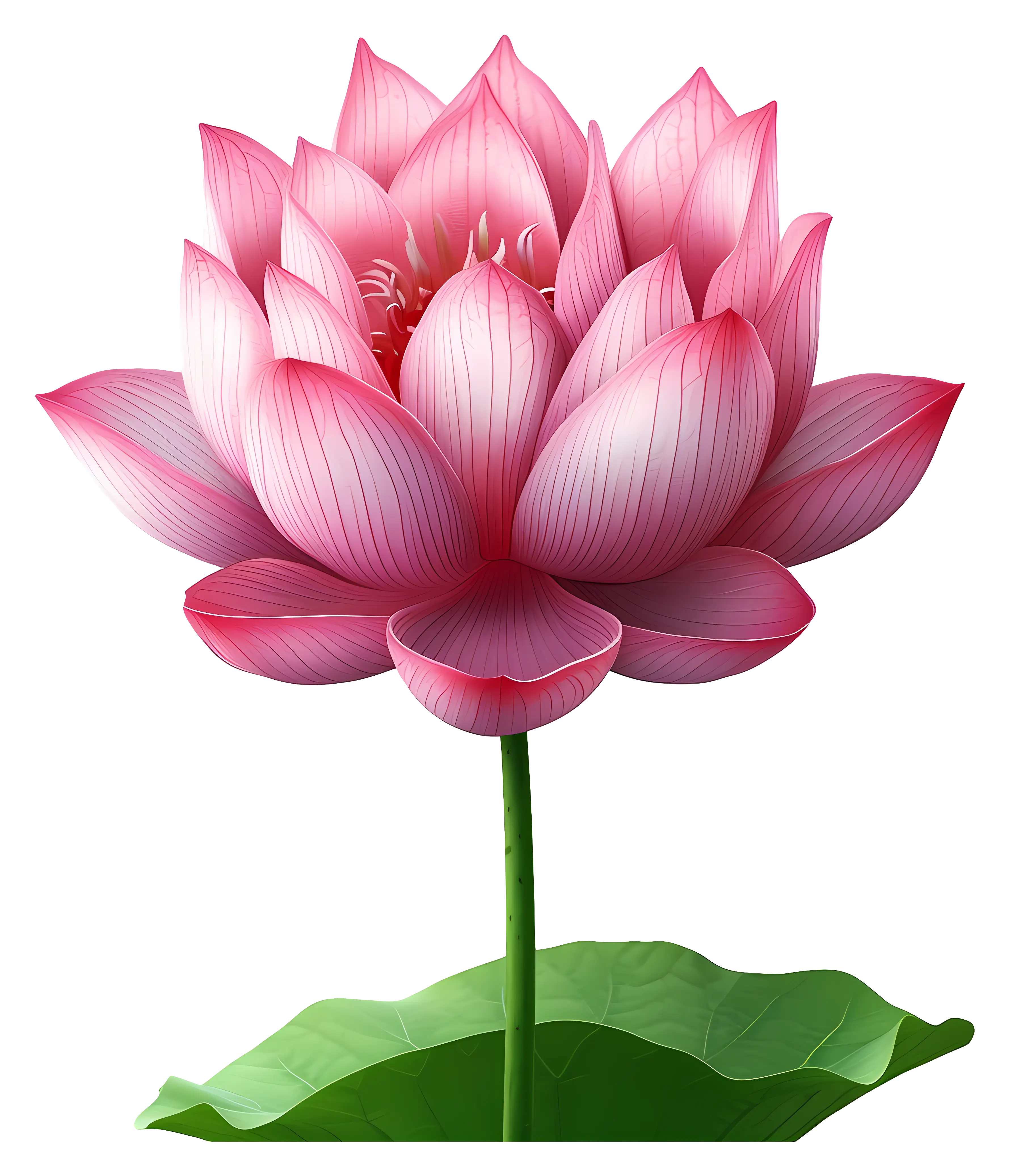 Pink Lotus Flower with Green Leaf