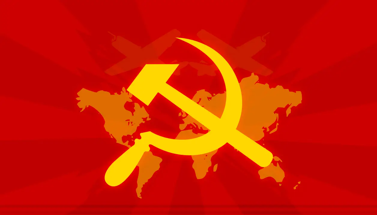 Red Communist Flag with Hammer and Sickle