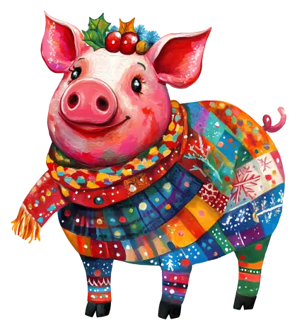 Colorful Pig with Festive Scarf