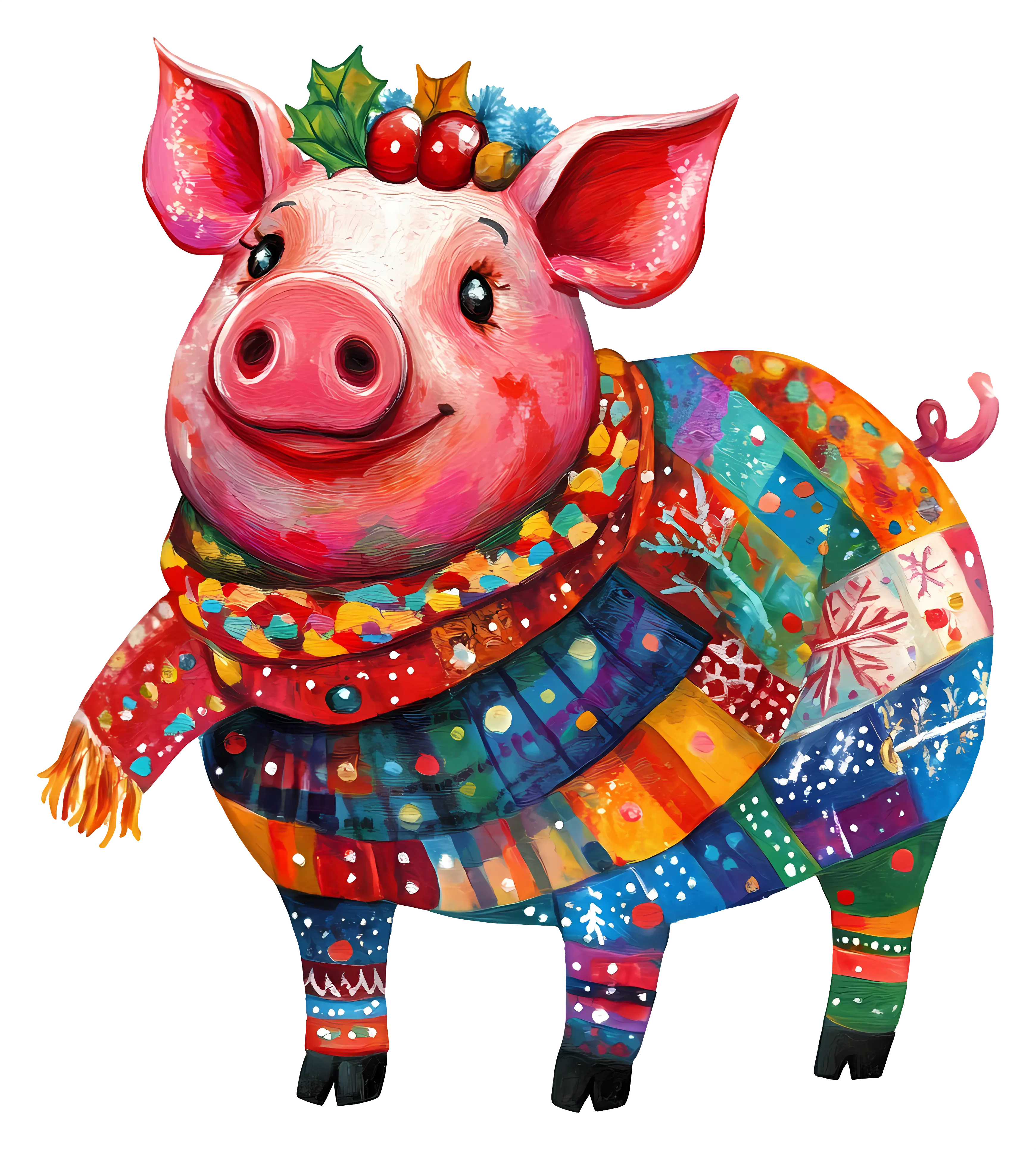 Colorful Pig with Festive Scarf