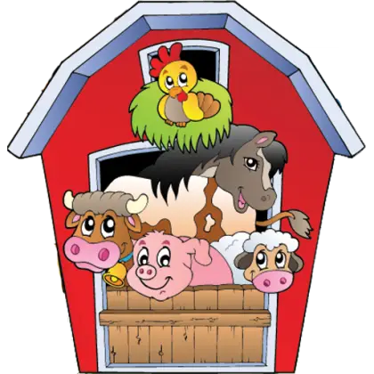 Cartoon Barn with Animals