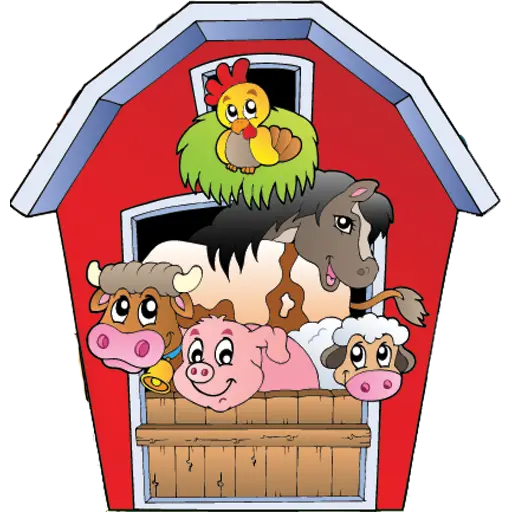 Cartoon Barn with Animals