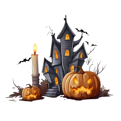 Spooky Halloween House with Pumpkins
