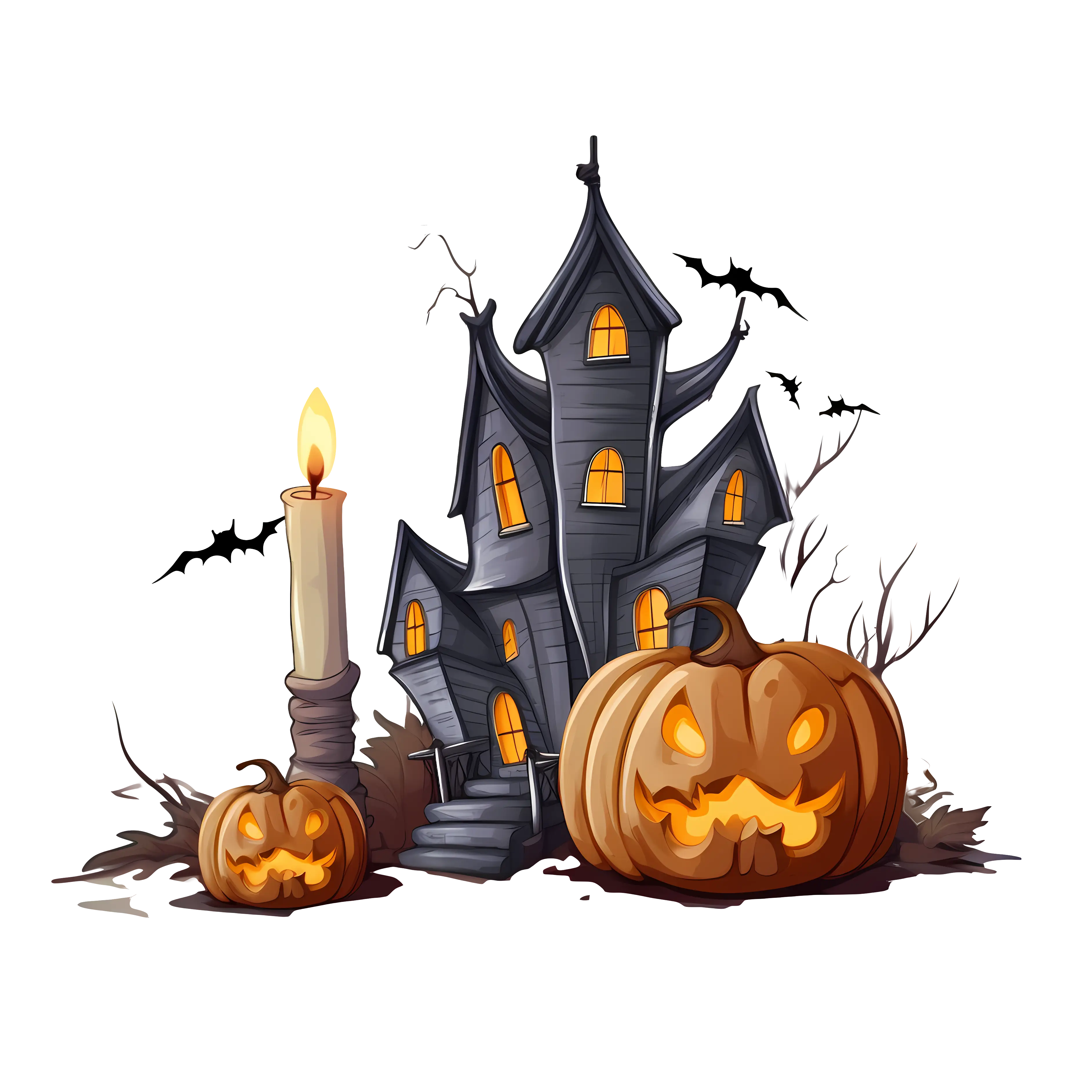 Spooky Halloween House with Pumpkins