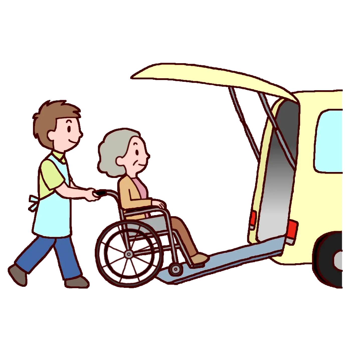 Caregiver Helping Elderly Person into Accessible Vehicle
