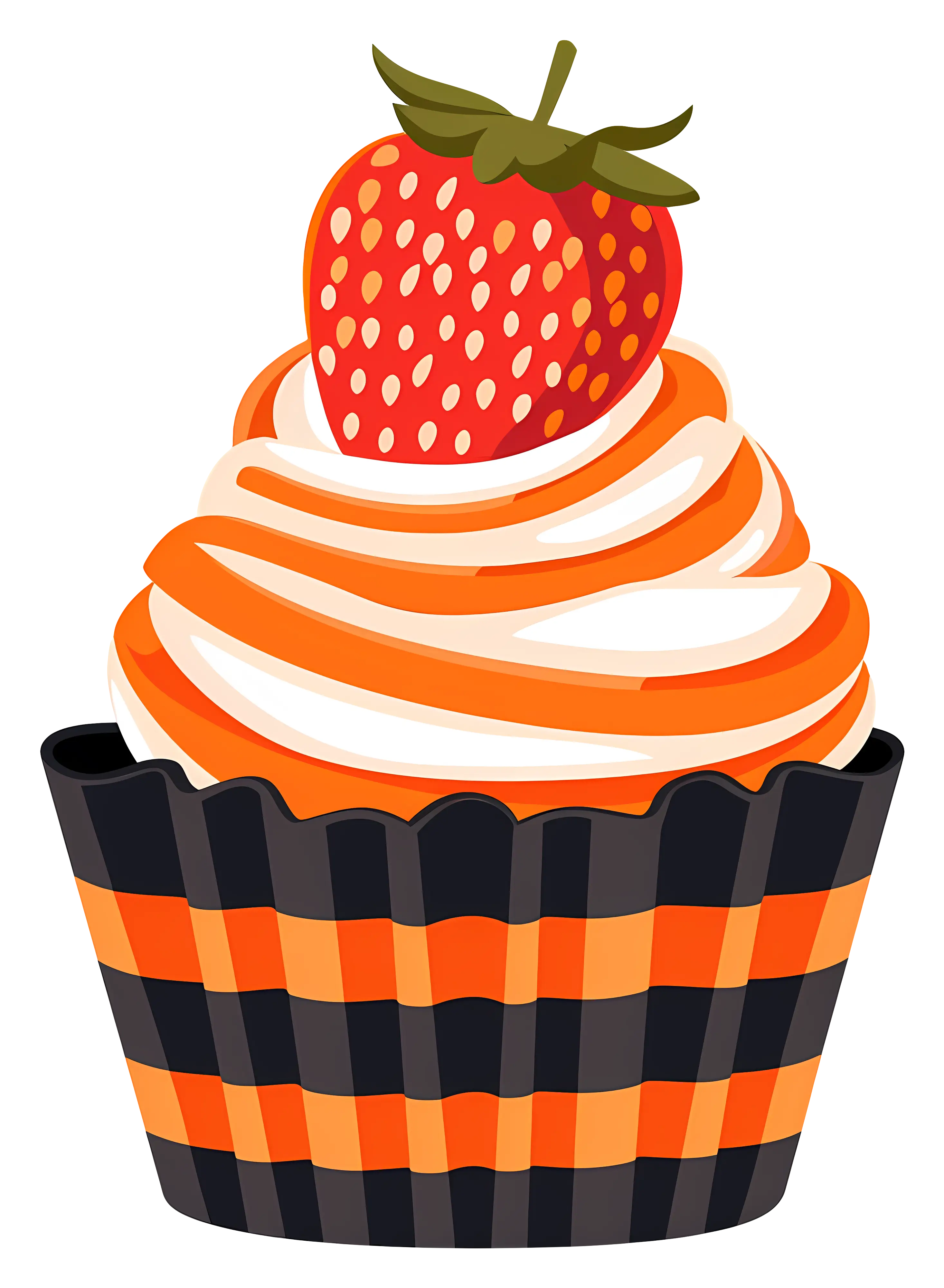 Strawberry Topped Orange and White Cupcake