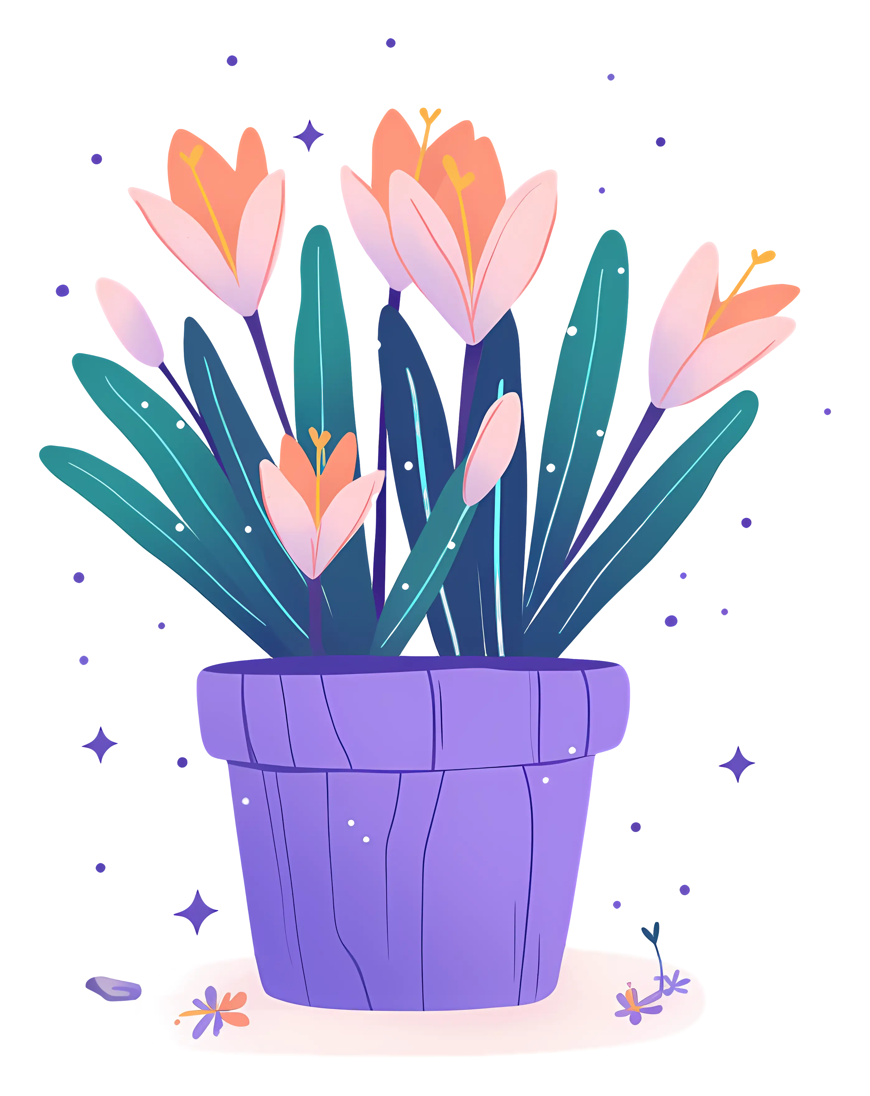 Potted Flowers in Purple Pot