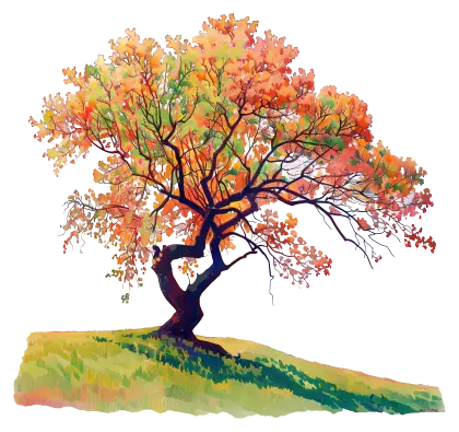 Lively Autumn Tree in Grassy Plain