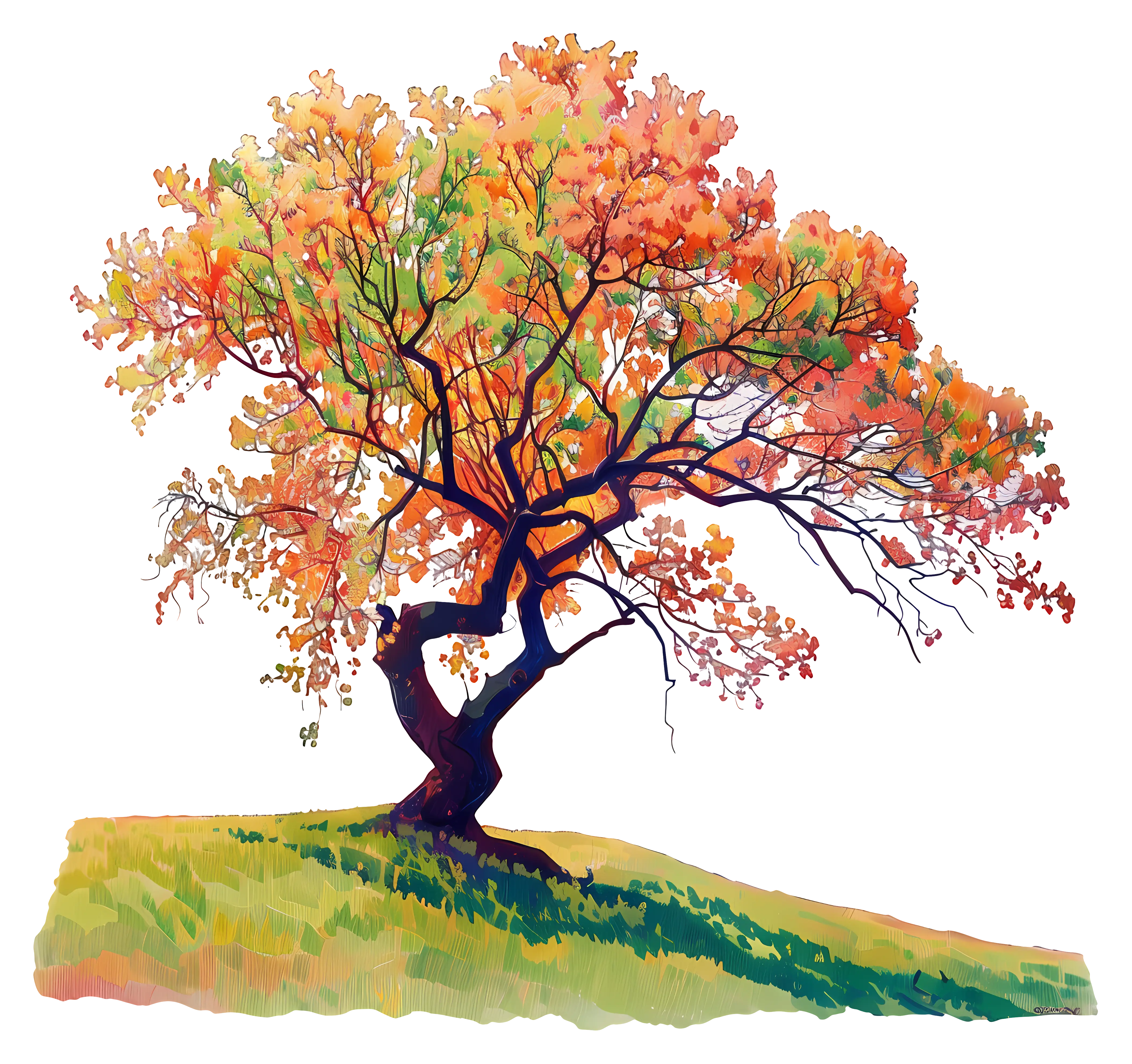 Lively Autumn Tree in Grassy Plain