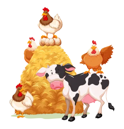 Farm Animals and Haystack Illustration