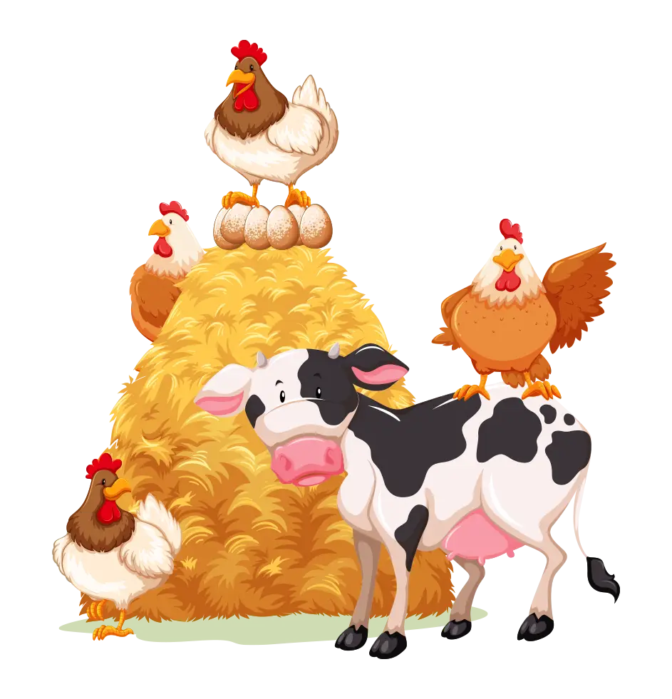 Farm Animals and Haystack Illustration