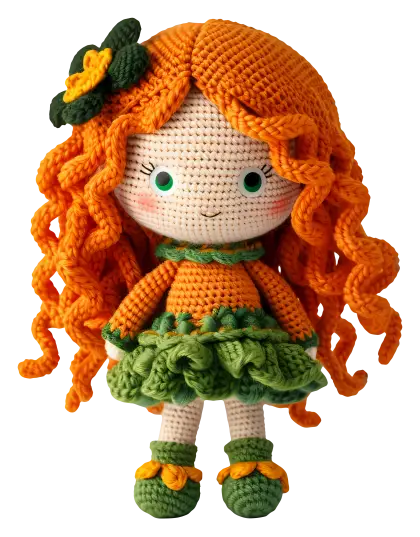 Colorful Crochet Doll with Orange Hair