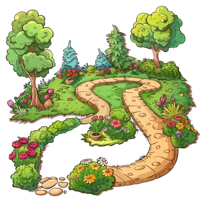 Garden Landscape with Pathway Illustration