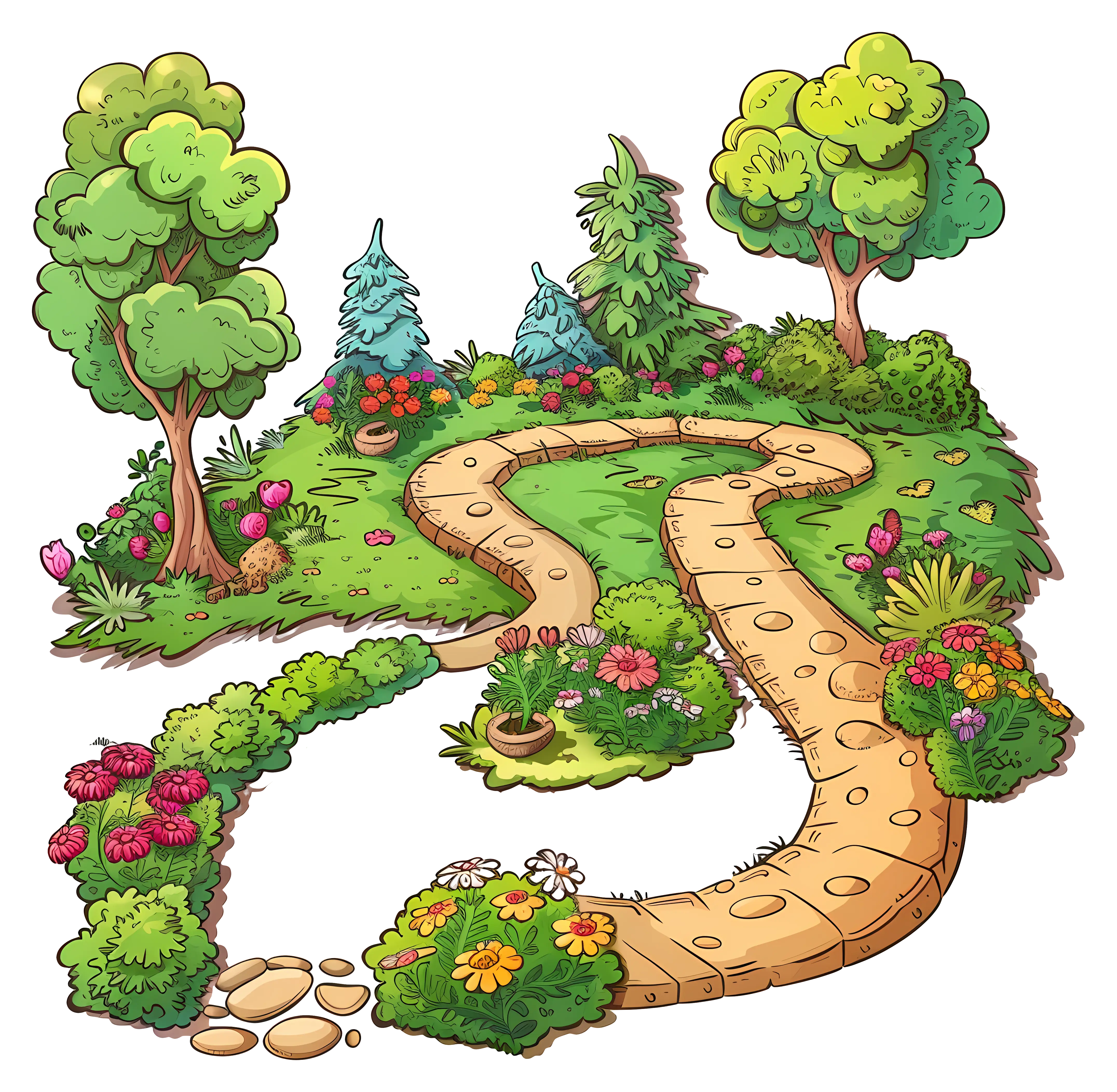 Garden Landscape with Pathway Illustration