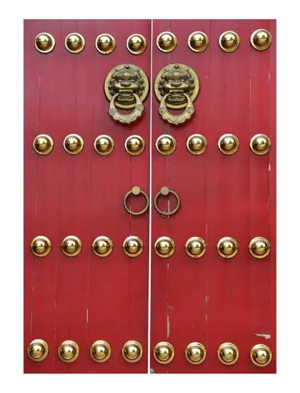 Traditional Red Door with Golden Studs