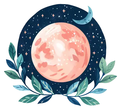 Illustration of Moon and Leaves in Starry Background