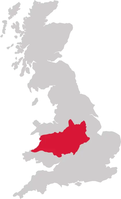 UK Map Highlighting the Midwest Region of England