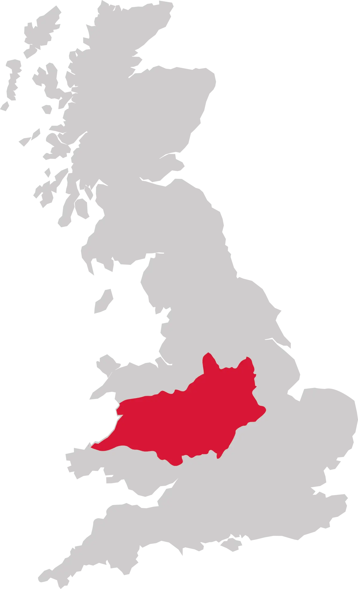 UK Map Highlighting the Midwest Region of England