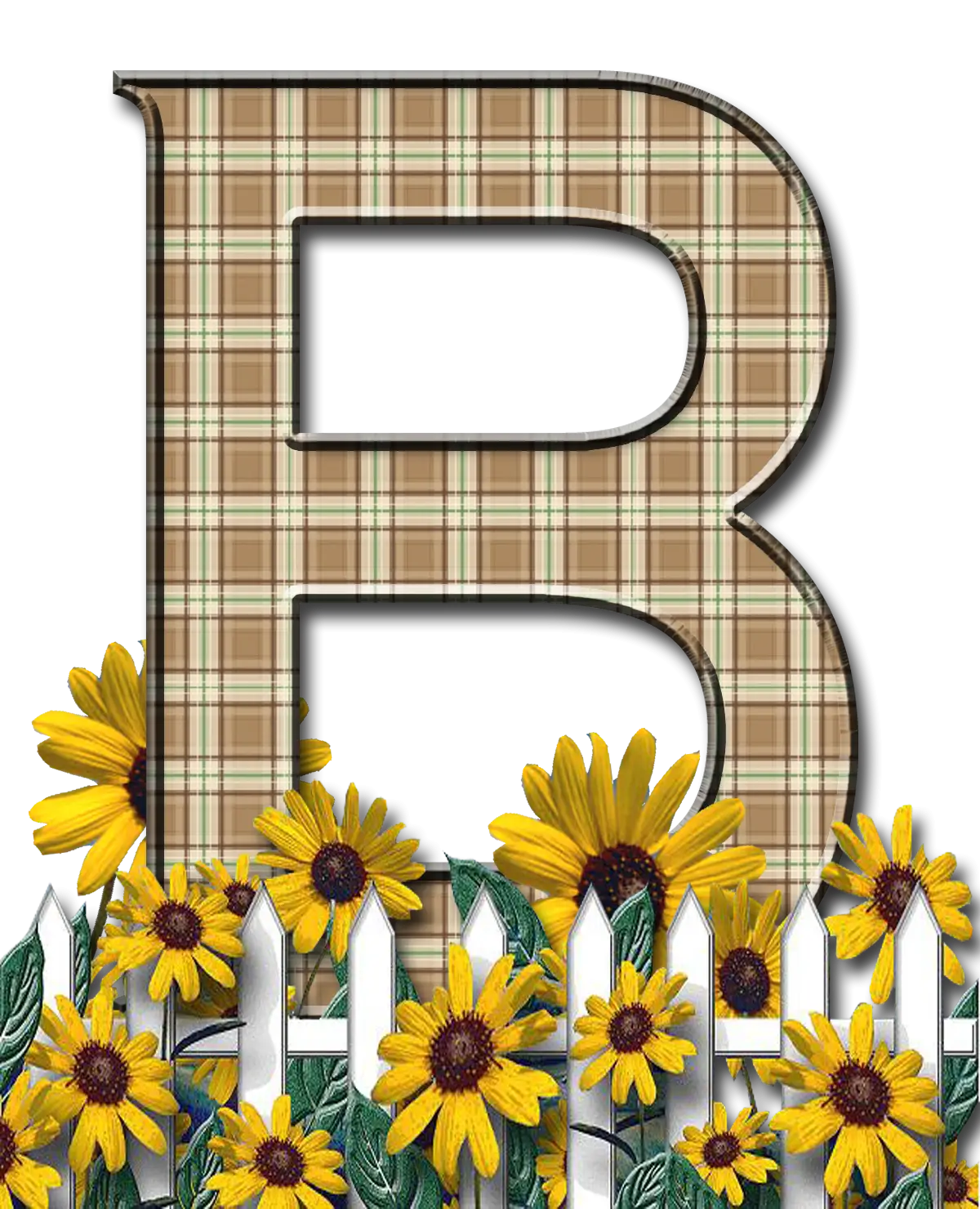 Plaid Letter B with Sunflowers