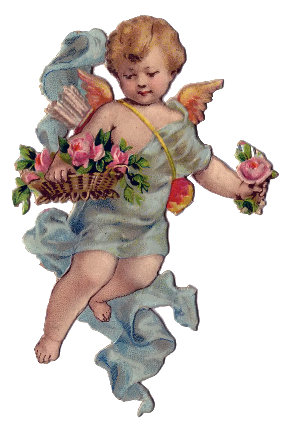Cherub Holding Roses in Vintage Style