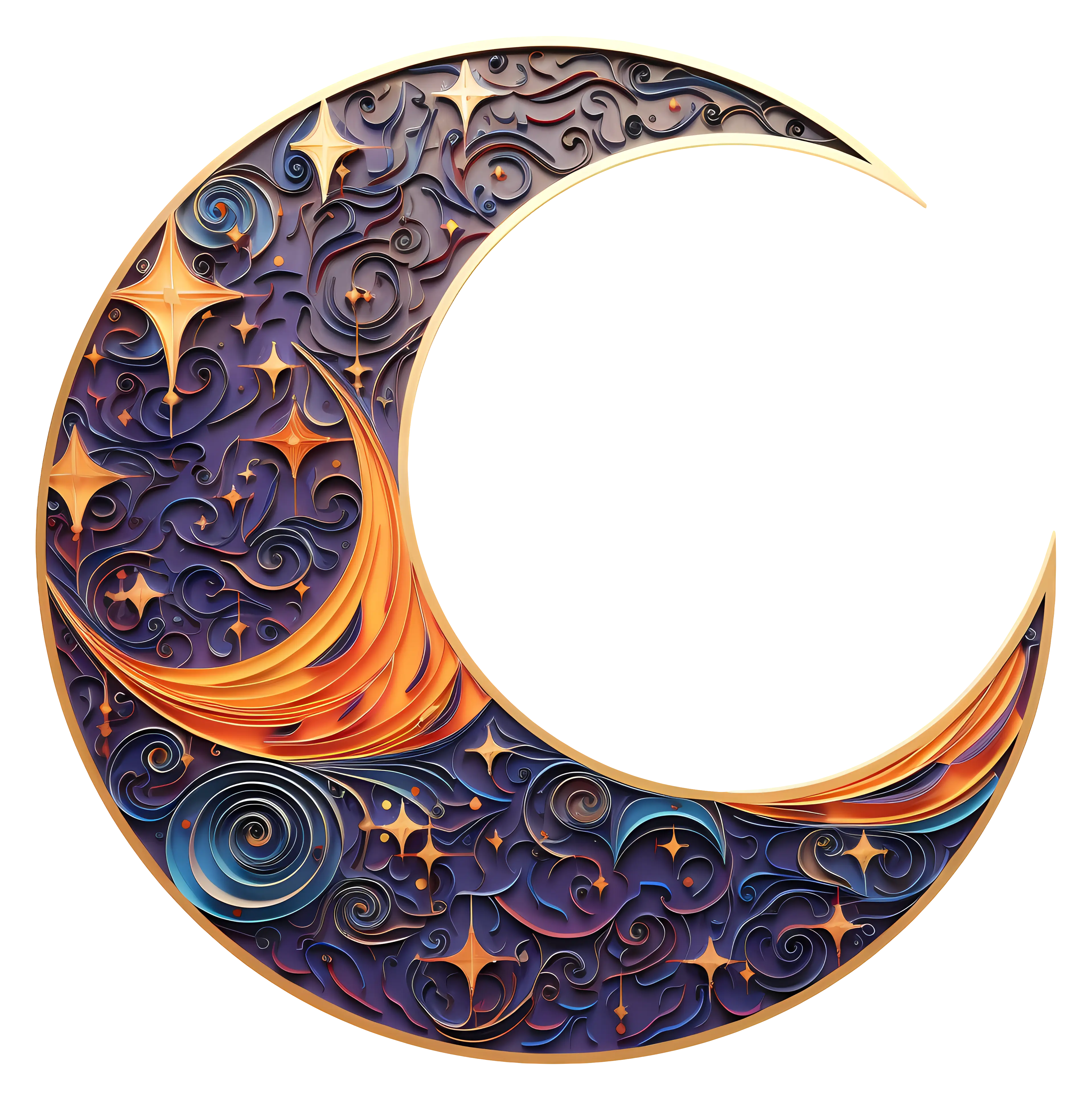 Artistic Crescent Moon with Ornamental Patterns
