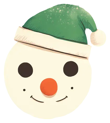 Smiling Snowman Face with Festive Green Hat