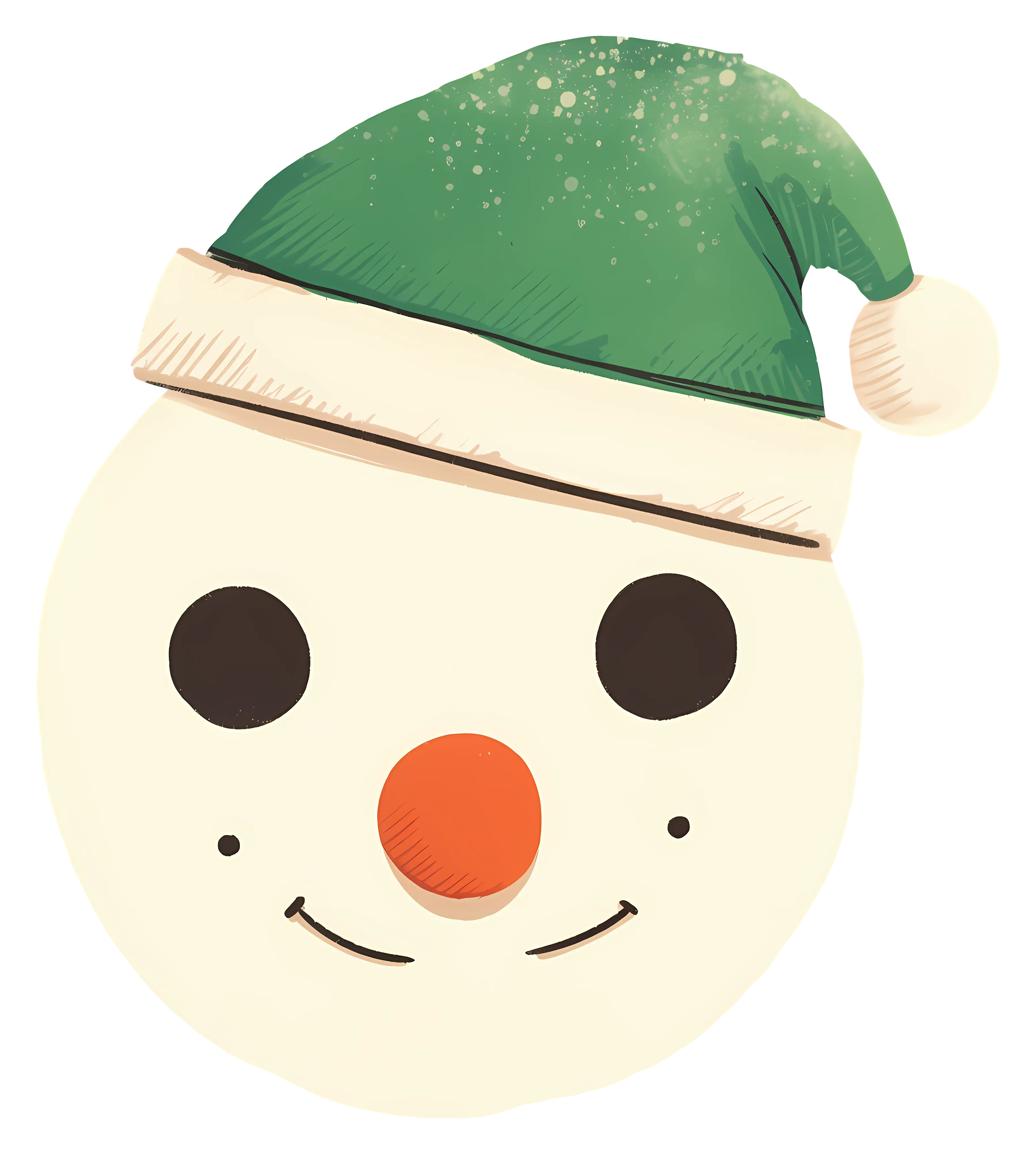 Smiling Snowman Face with Festive Green Hat