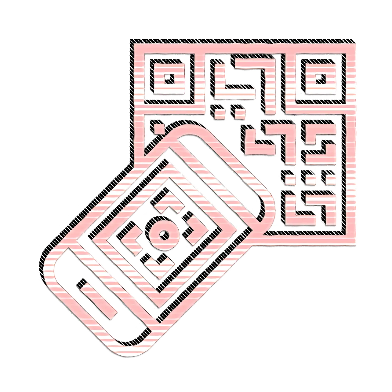 Pink QR Code and Phone Scanner Illustration