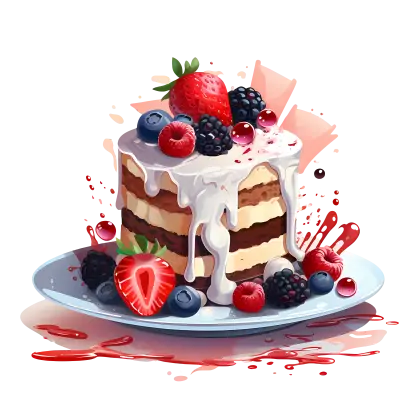 Layered Cake Topped with Mixed Berries Dessert Art
