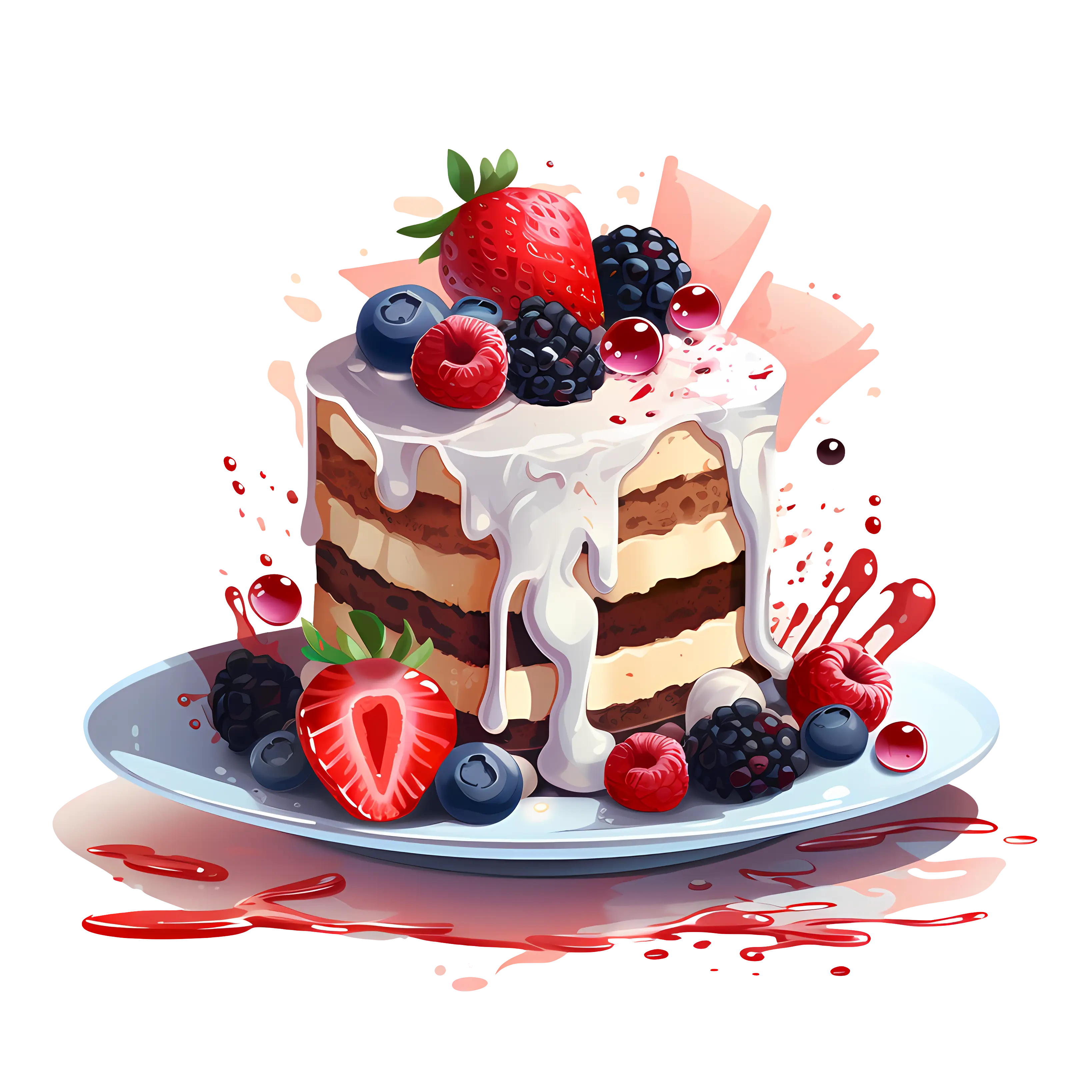 Layered Cake Topped with Mixed Berries Dessert Art