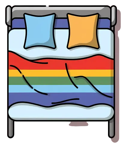 Modern Bed with Rainbow Blanket and Pillows