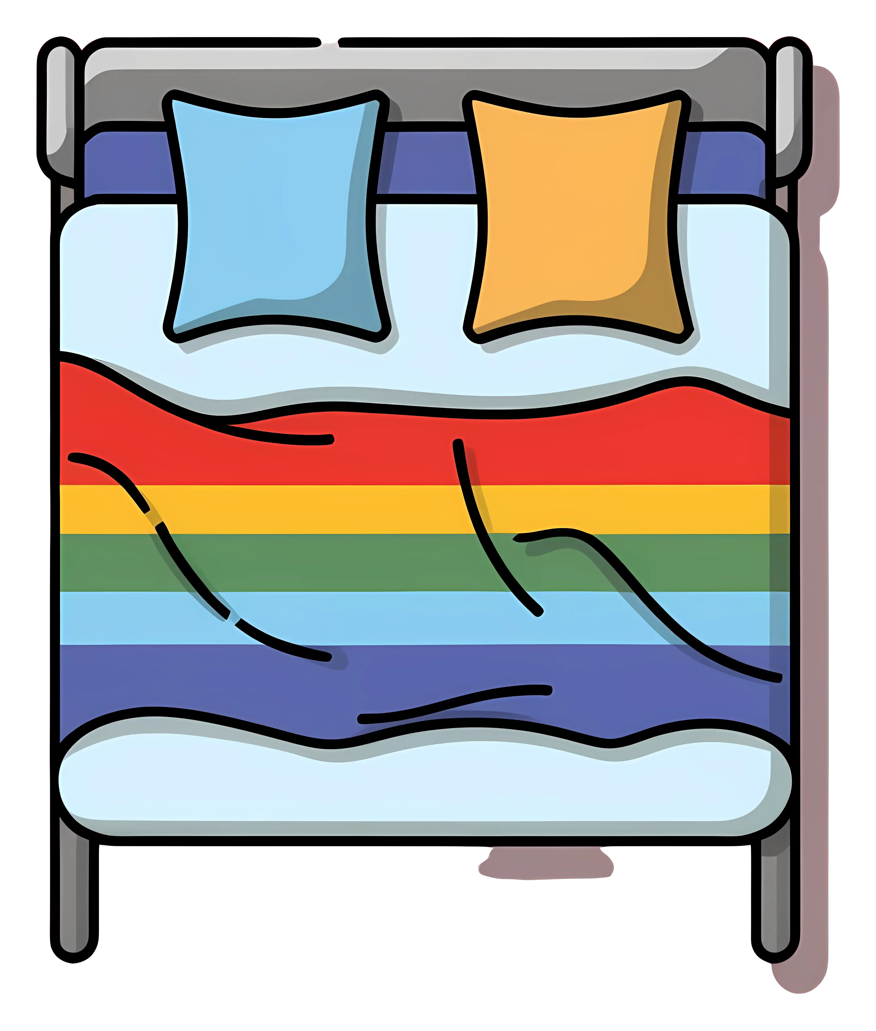 Modern Bed with Rainbow Blanket and Pillows
