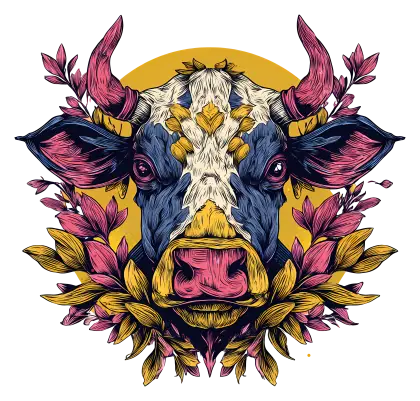 Colorful Cow with Floral Design