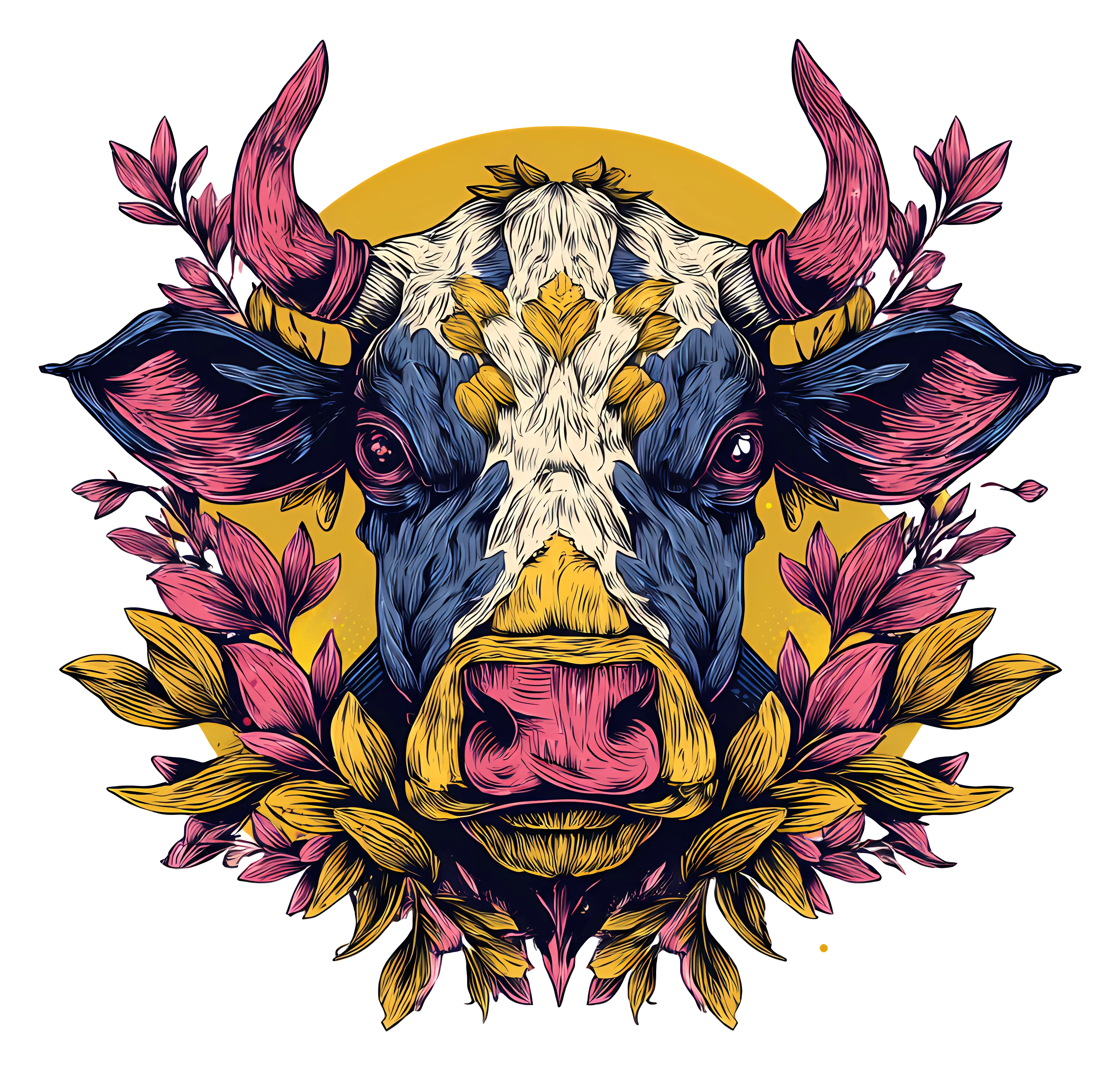 Colorful Cow with Floral Design