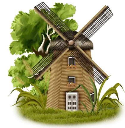 Classic Wooden Windmill in a Green Landscape