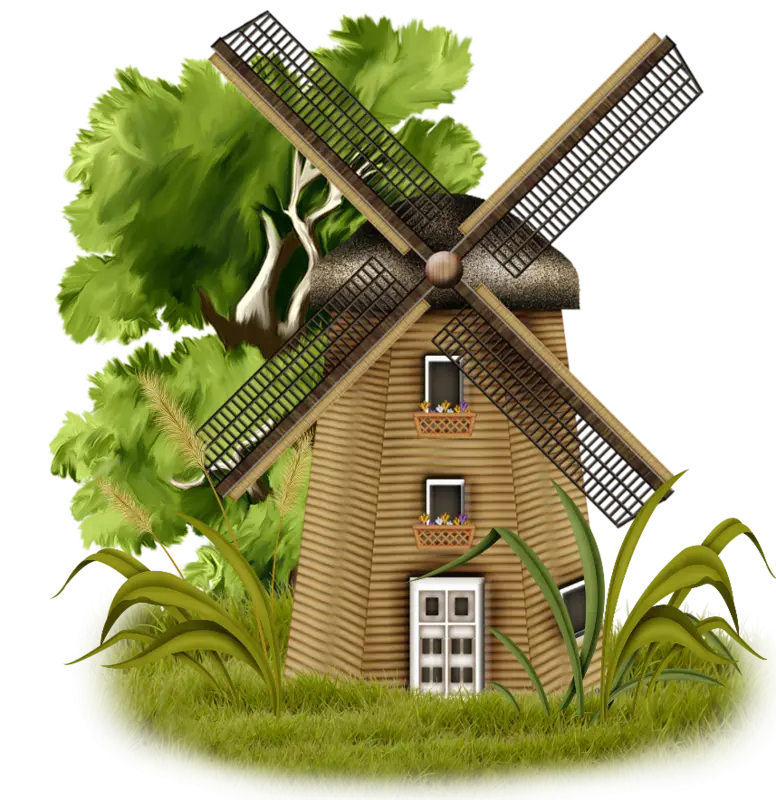 Classic Wooden Windmill in a Green Landscape