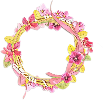 Floral Wreath with Pink Flowers and Ribbons