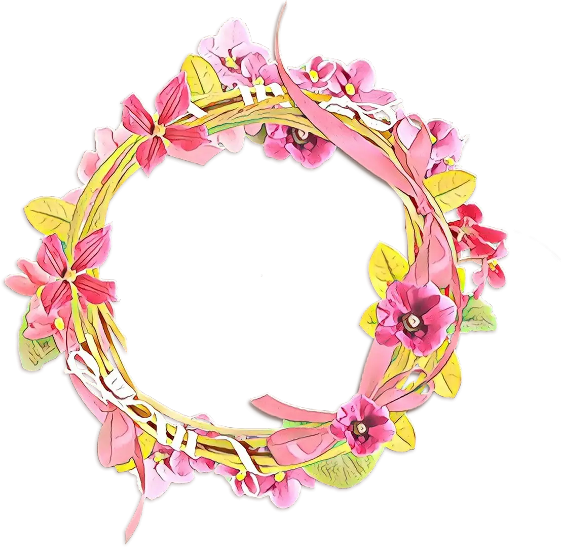 Floral Wreath with Pink Flowers and Ribbons