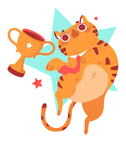 Orange Cat Holding a Trophy
