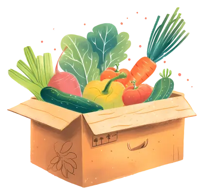Cartoon Box of Fresh Vegetables
