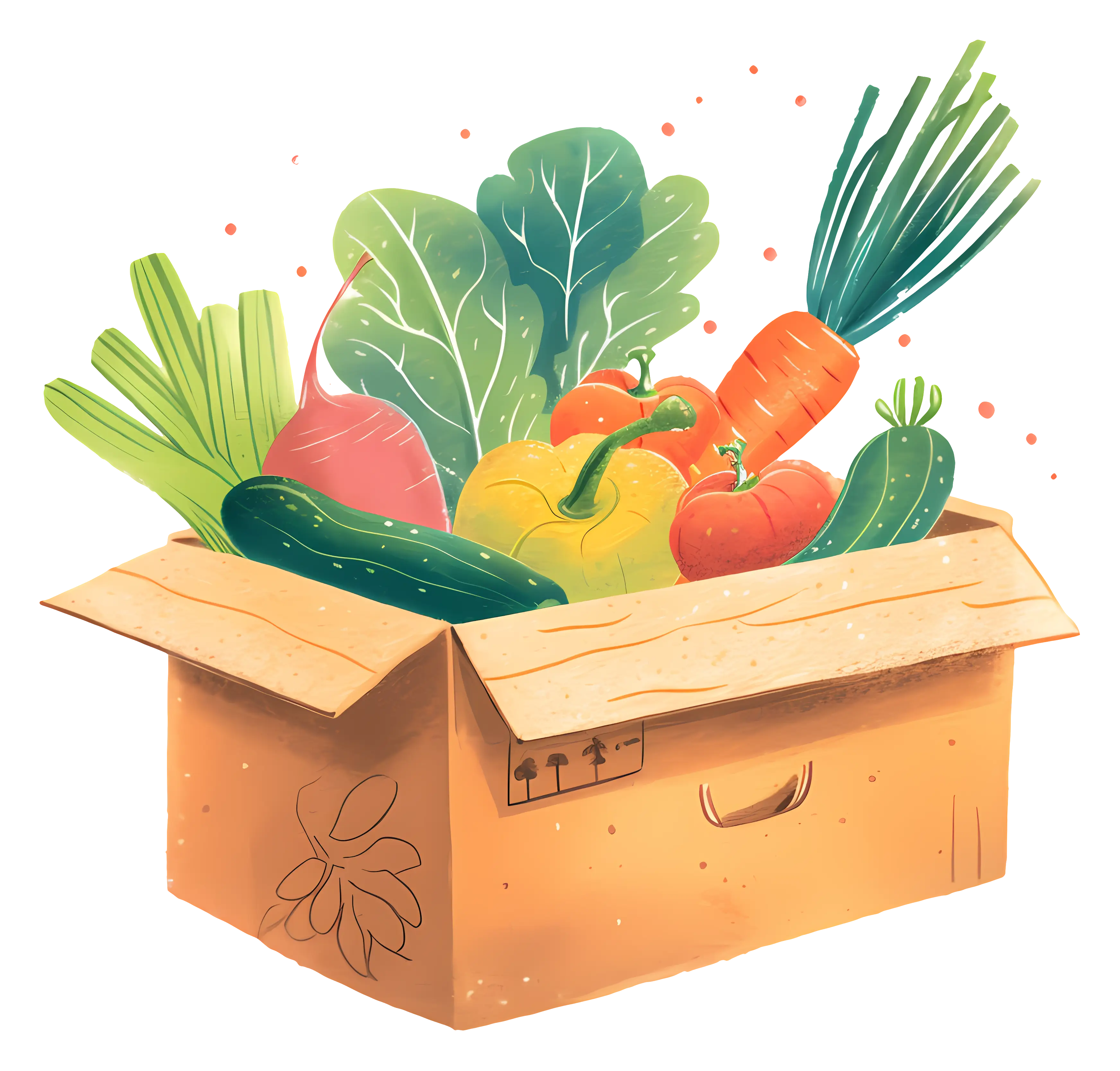 Cartoon Box of Fresh Vegetables