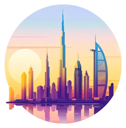 Dubai Skyline Illustration at Sunset