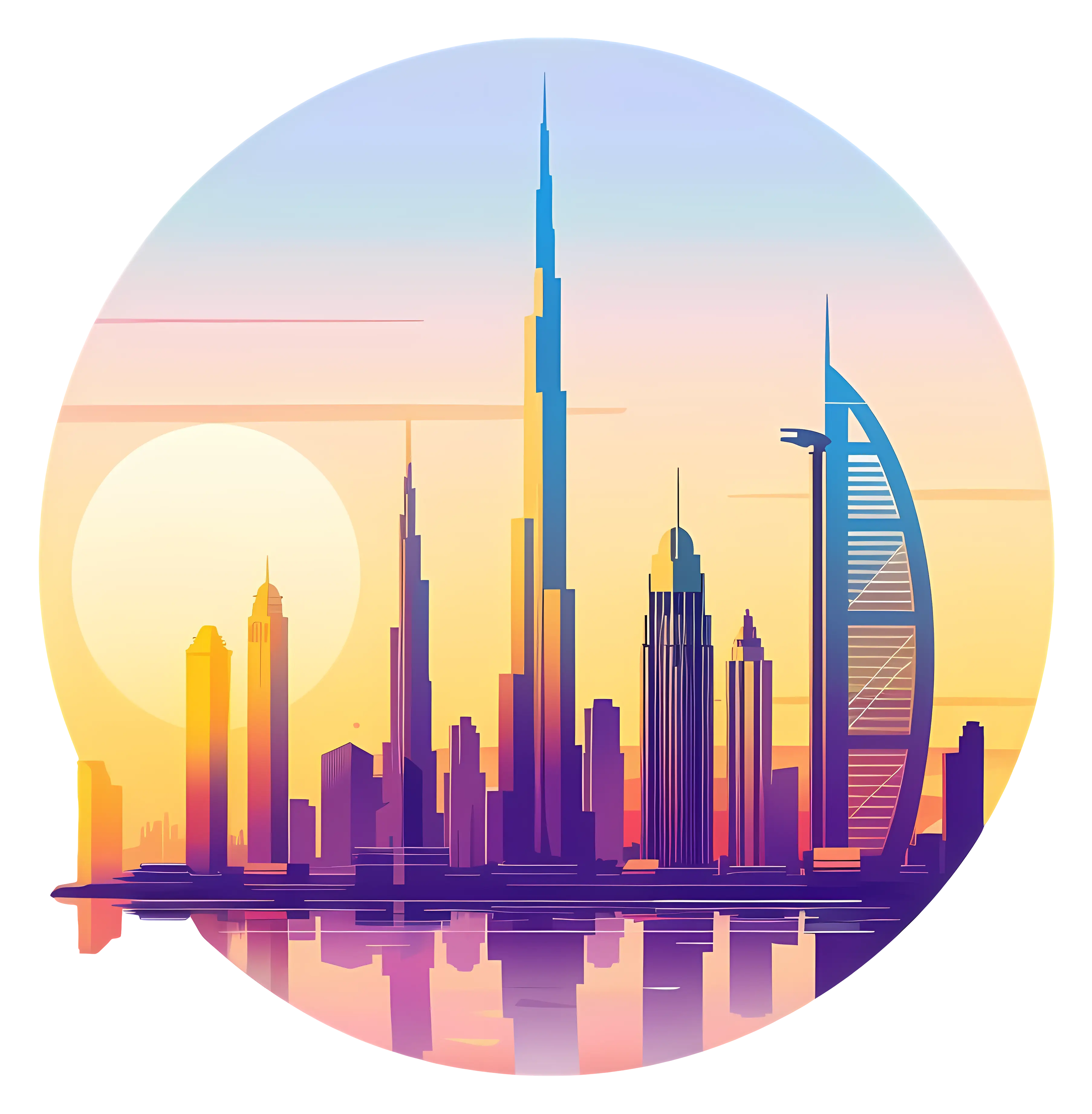 Dubai Skyline Illustration at Sunset