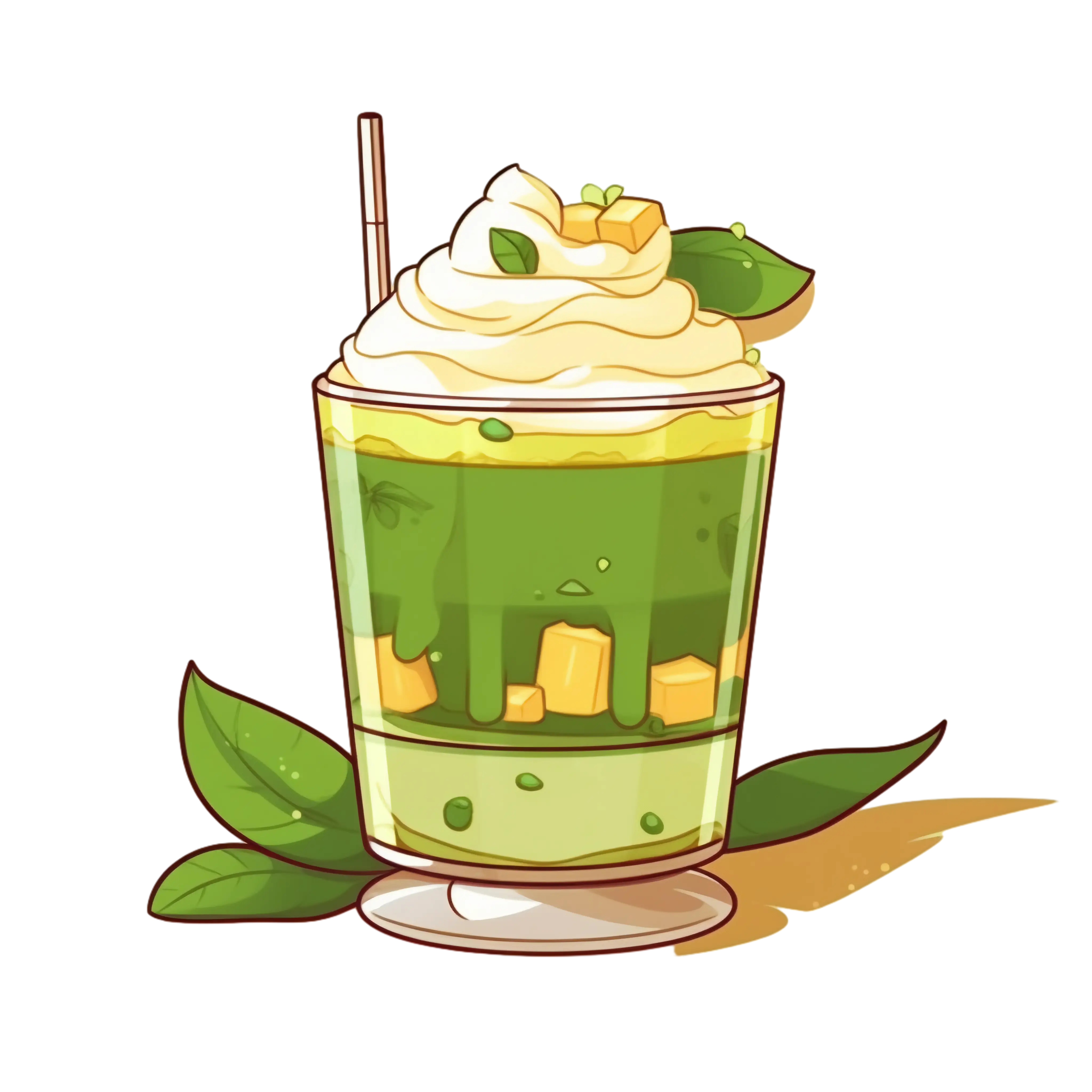 Green Layered Matcha Dessert in a Glass