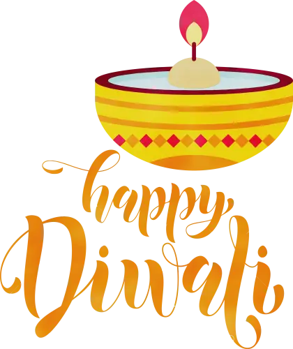 Yellow Diya Lamp with Happy Diwali Text