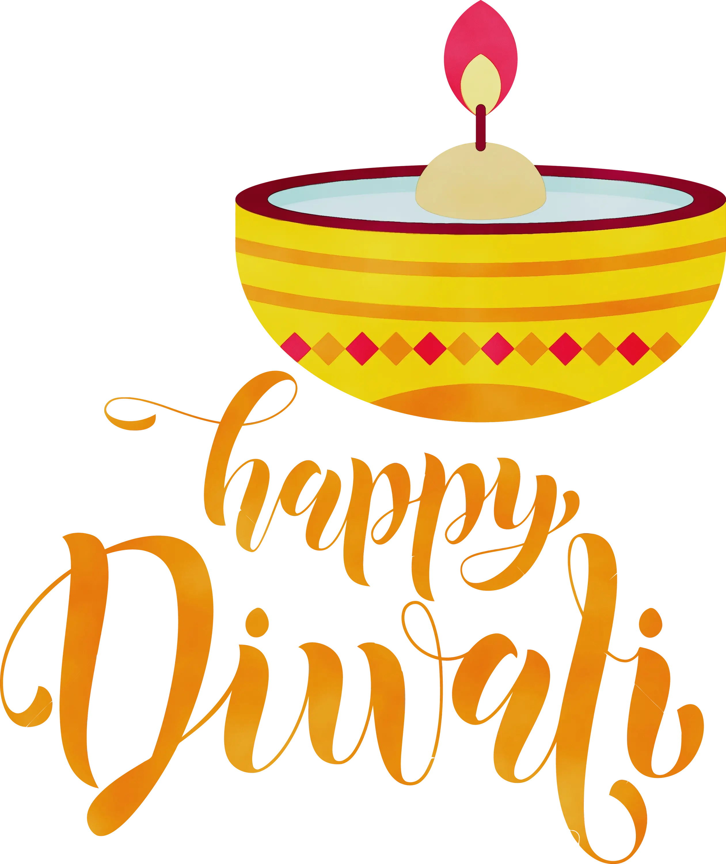 Yellow Diya Lamp with Happy Diwali Text