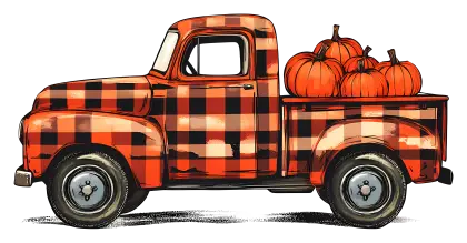 Buffalo Plaid Truck with Pumpkins Illustration