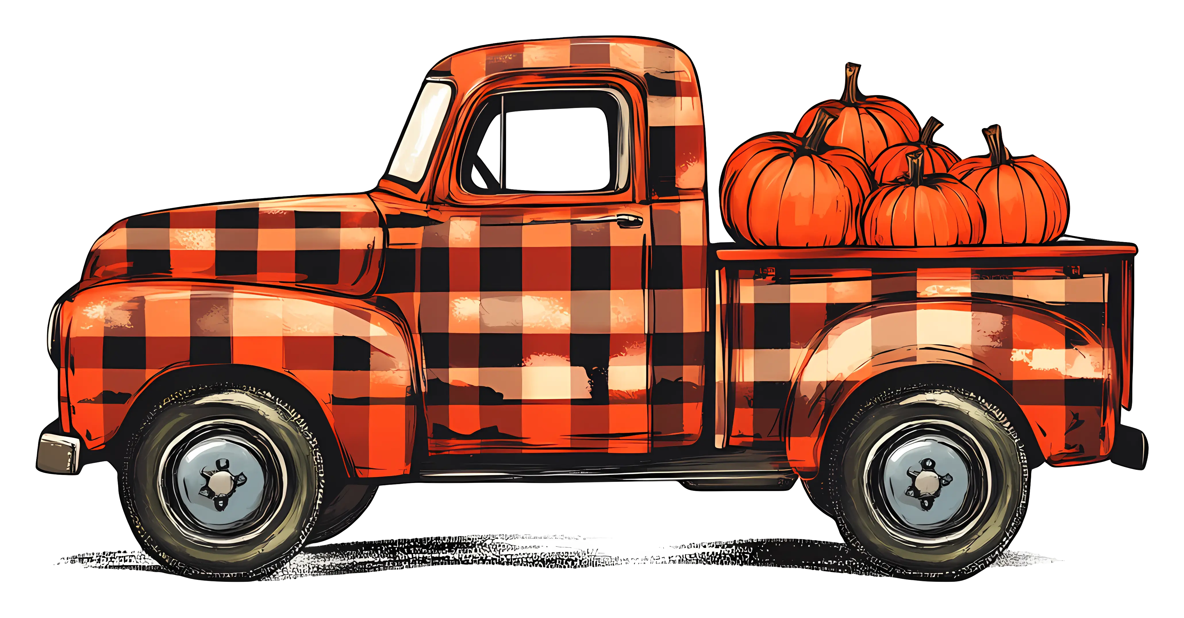 Buffalo Plaid Truck with Pumpkins Illustration